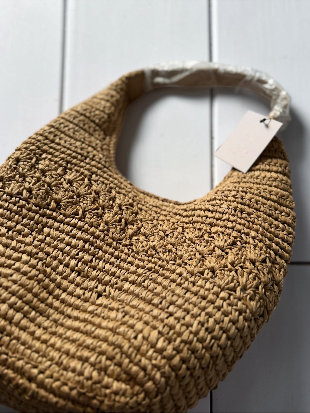 LC Lauren Conrad Tan Crochet-Style Hobo Shoulder Bag